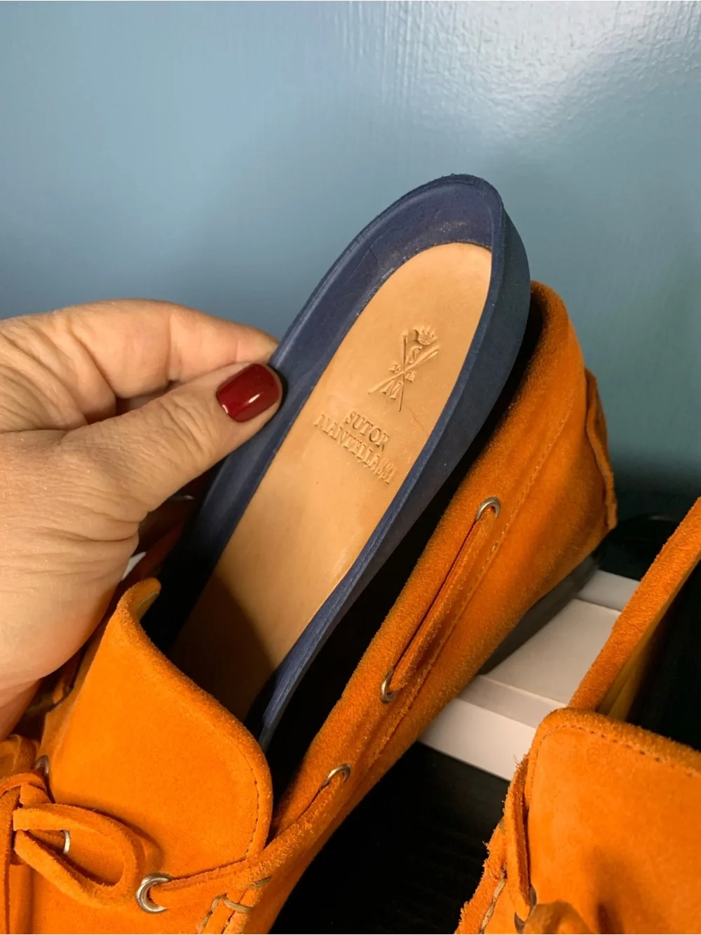 Sutor Mantellassi Suede Driving Loafers in Orange